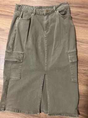 Michael Kors Olive Green Utility Cargo MIDI Skirt